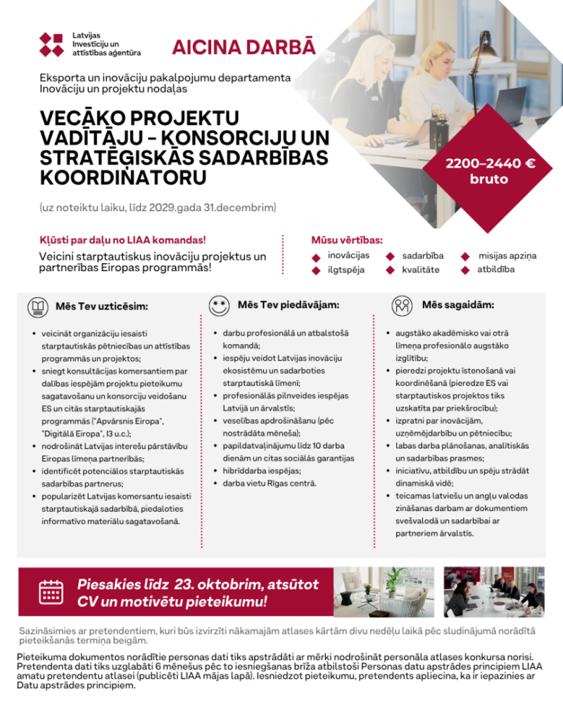 Vecākais projektu vadītājs – konsorciju un stratēģiskās sadarbības koordinators