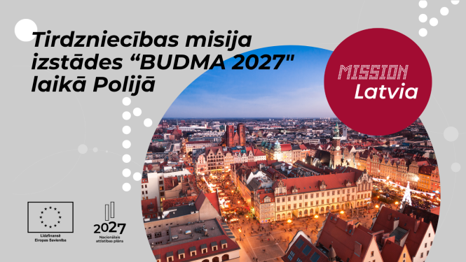 Polijas pilsēta. Tekstā "Tirdzniecības misija izstādes “BUDMA (International Construction and Architecture Fair)" laikā Polijā."