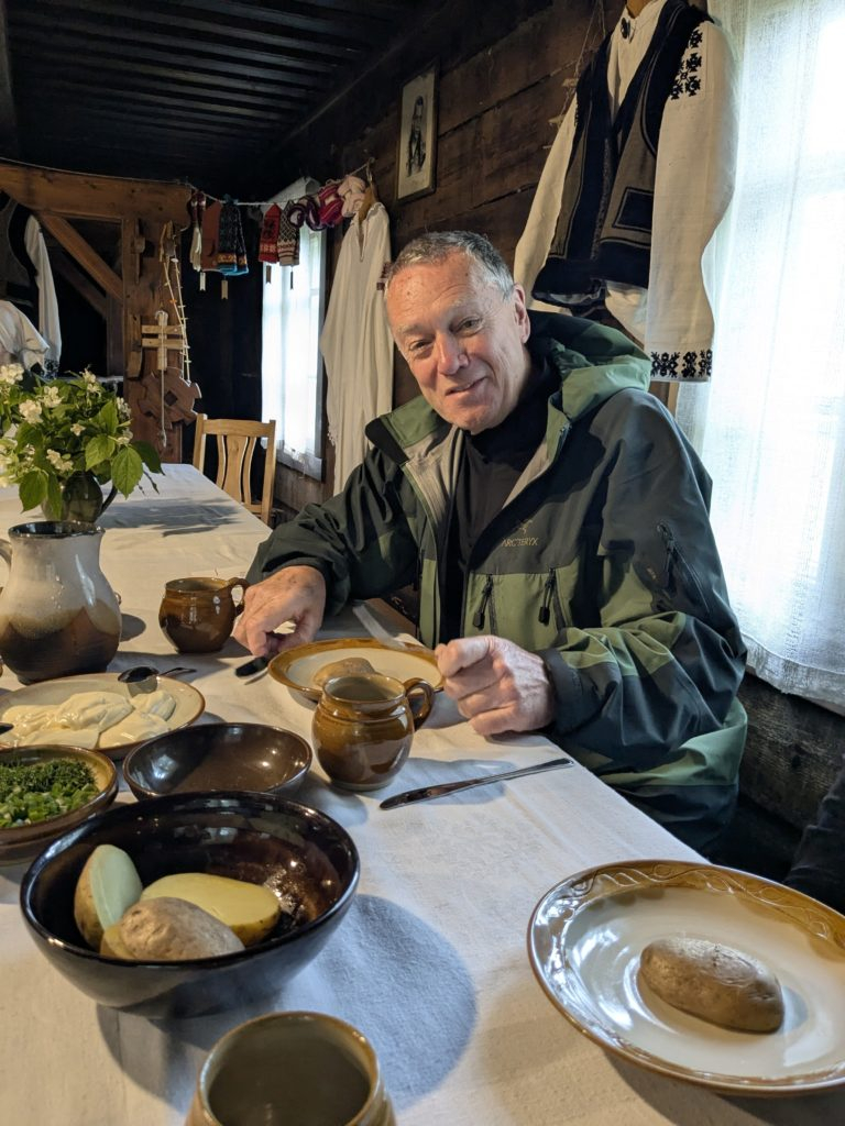 Just like in County Mayo, James enjoys Latvian baked potatoes and homemade churned butter