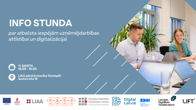 Info stunda Ventspilī par atbalsta iespējām uzņēmējdarbības attīstībai un digitalizācijai