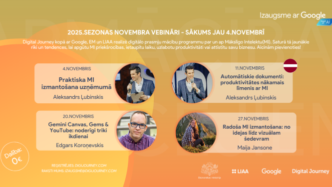 Turpinās bezmaksas “Izaugsme ar Google” vebināri par mākslīgā intelekta praktisku izmantošanu