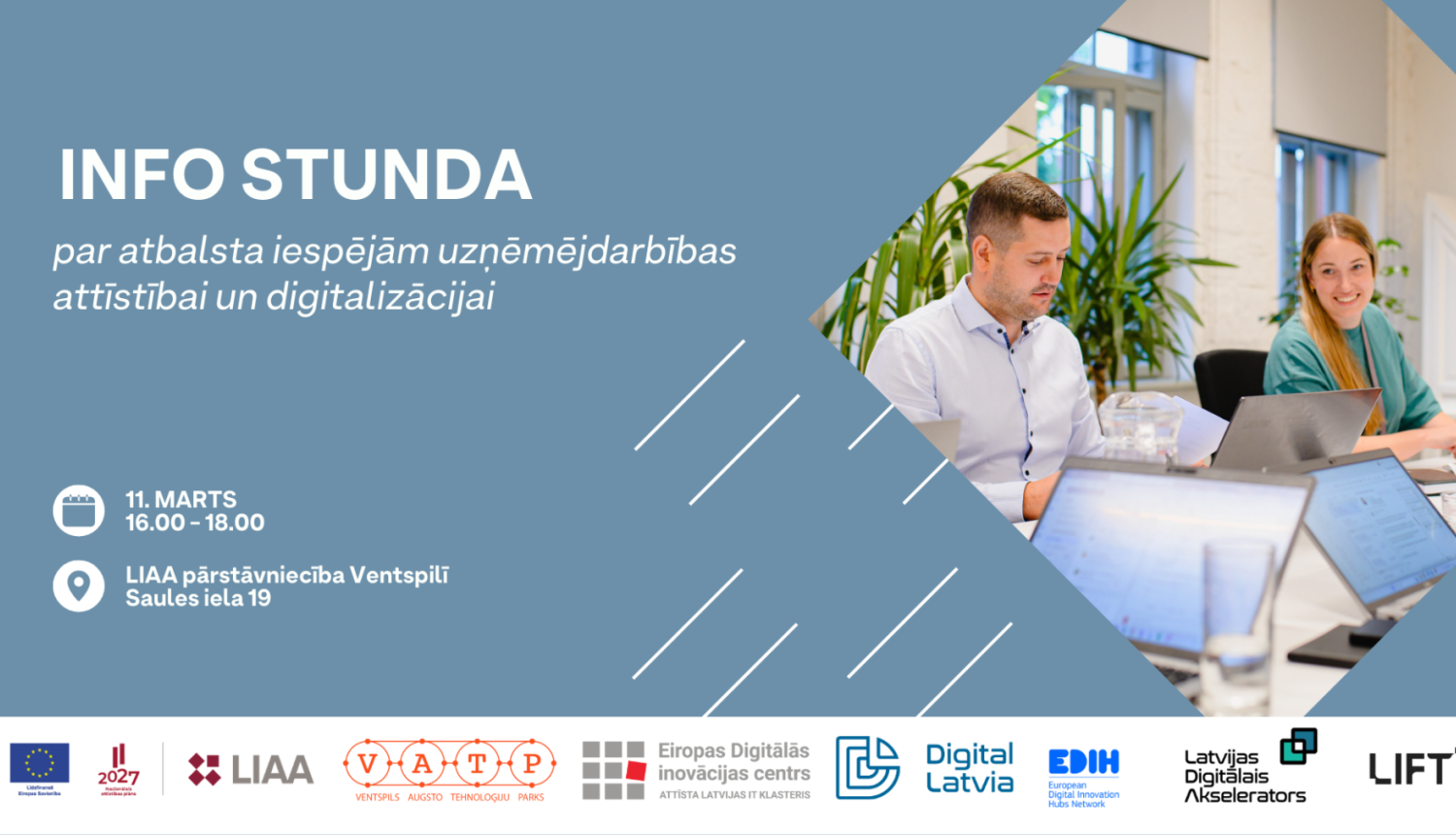 Info stunda Ventspilī par atbalsta iespējām uzņēmējdarbības attīstībai un digitalizācijai